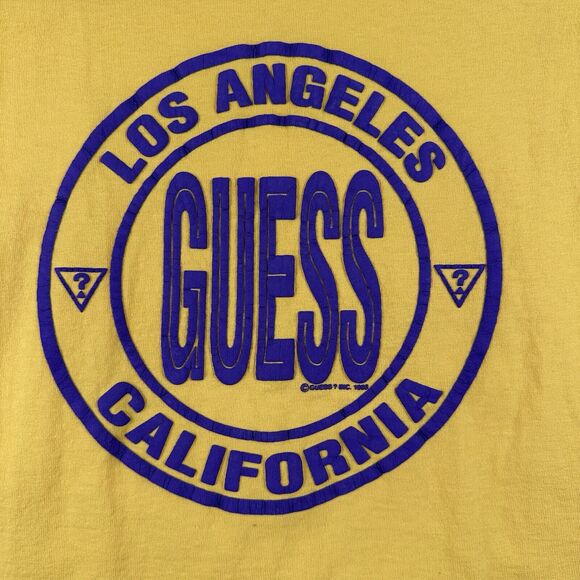 Vintage 1993 Guess Shirt Men’s Medium Yellow Los Angeles California Short Sleeve - Picture 7 of 16